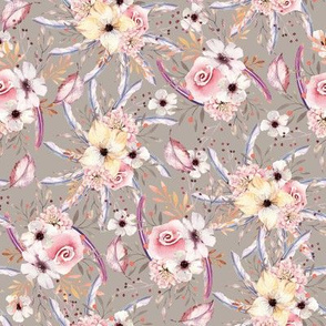 WATERCOLOR FLOWERS ON SAND TAUPE COORDINATE TO SPRING TEEPEE