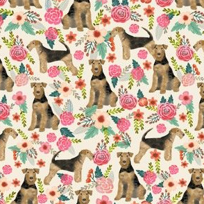 airedale terrier (smaller) dog fabric cute dogs spring florals fabric - floral spring design
