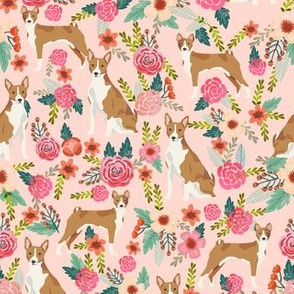 basenji florals pure breed dog fabric  pink