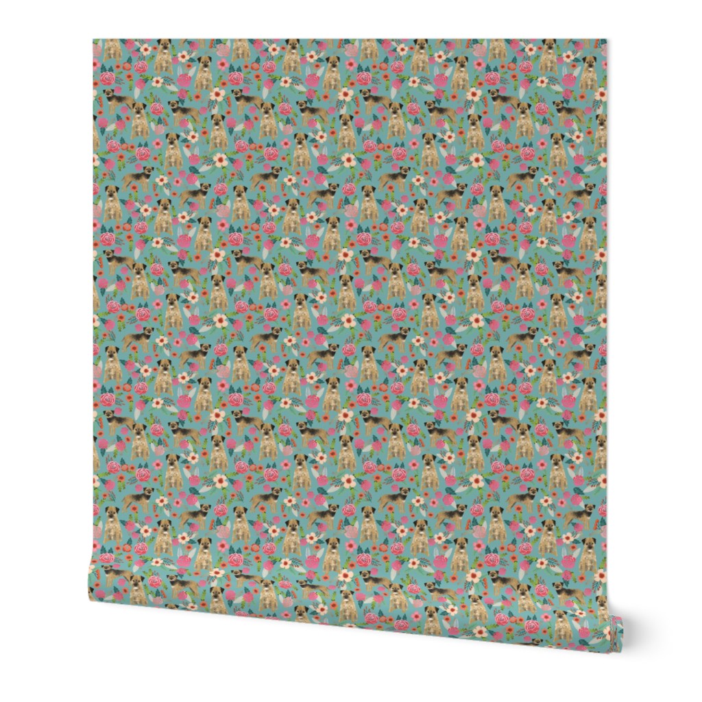 border terrier florals dog breed fabric blue