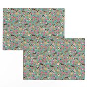 border terrier florals dog breed fabric blue