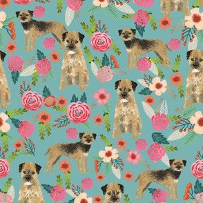 border terrier florals dog breed fabric blue