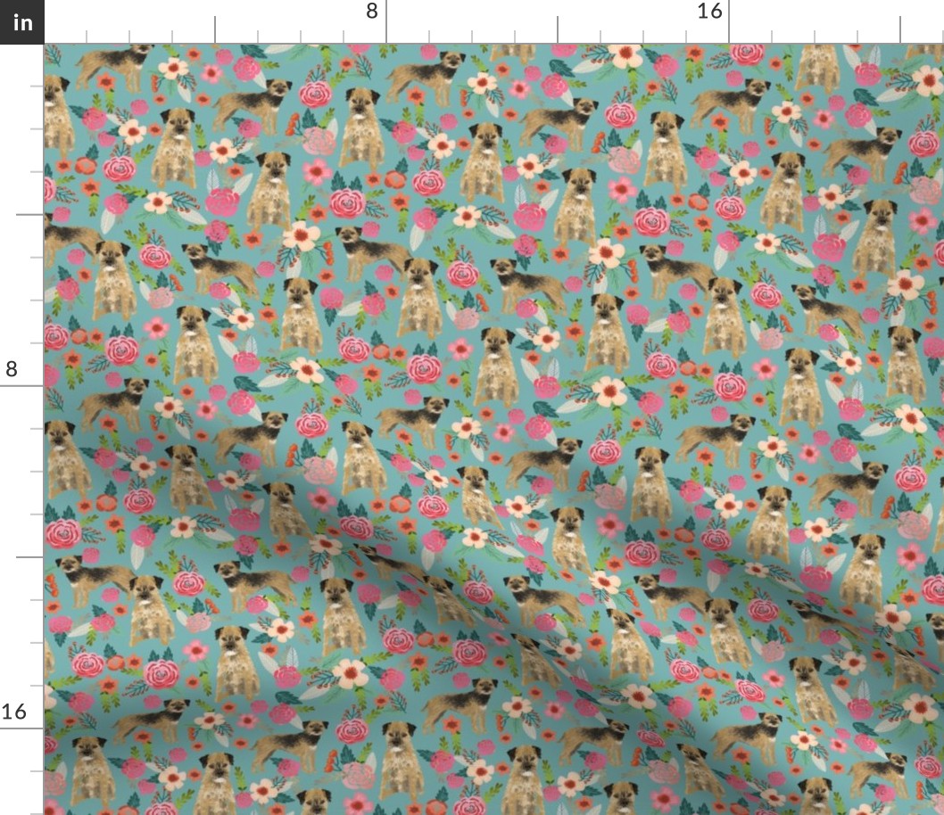 border terrier florals dog breed fabric blue