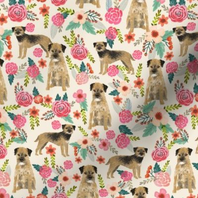 border terrier florals dog breed fabric cream