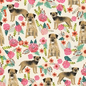 border terrier florals dog breed fabric cream