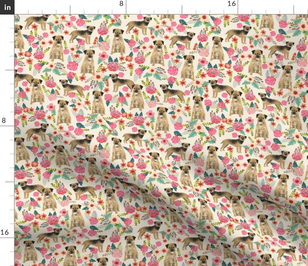 border terrier florals dog breed fabric cream