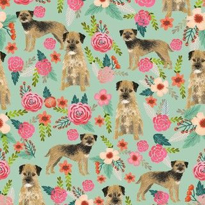 border terrier florals dog breed fabric mint