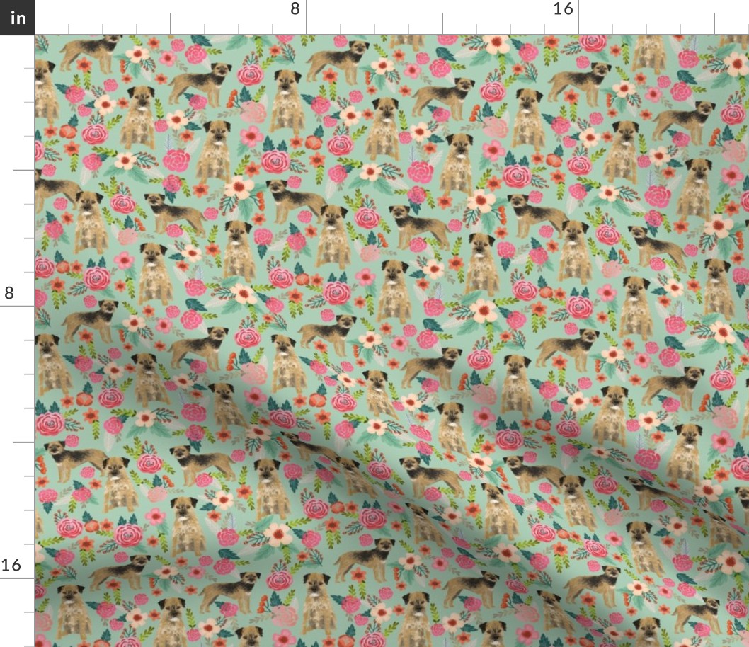 border terrier florals dog breed fabric mint