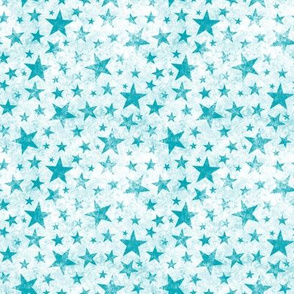 Grunge Distressed Stars Aqua Blue on White Tiny Small