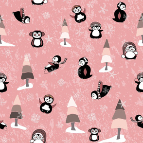 Playful Penguins on Light Pink