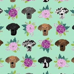 great dane floral fabric - dogs and florals fabric dog head - mint