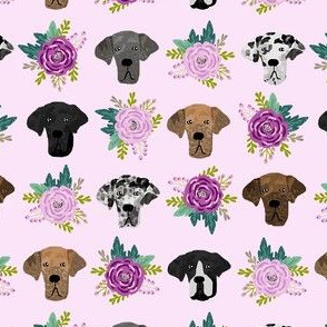 great dane floral fabric - dogs and florals fabric dog head - lavender