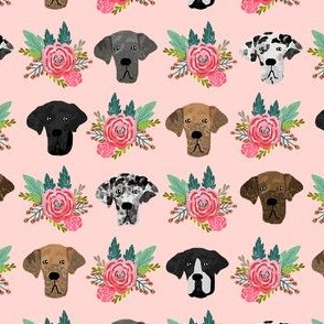great dane floral fabric - dogs and florals fabric dog head - pink