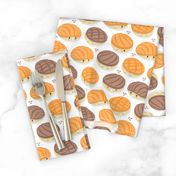 Small scale // Kawaii Mexican conchas // white background orange & brown shells