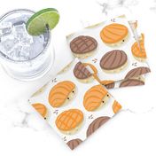 Small scale // Kawaii Mexican conchas // white background orange & brown shells