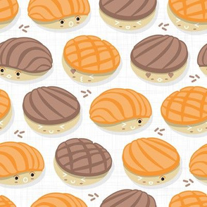 Small scale // Kawaii Mexican conchas // white background orange & brown shells