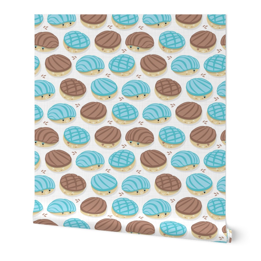 Small scale // Kawaii Mexican conchas // white background pastel blue & brown shells