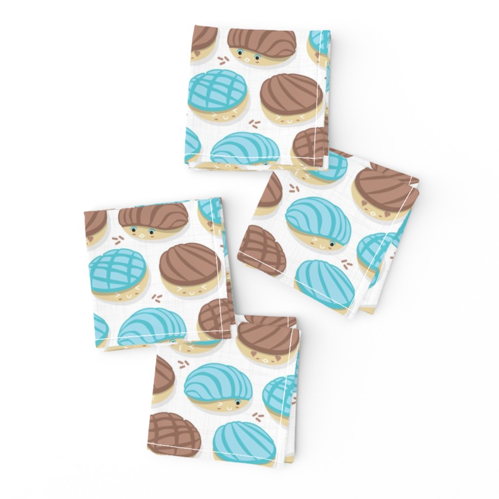 Small scale // Kawaii Mexican conchas // white background pastel blue & brown shells