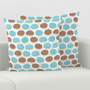 Small scale // Kawaii Mexican conchas // white background pastel blue & brown shells