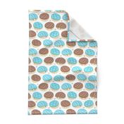 Small scale // Kawaii Mexican conchas // white background pastel blue & brown shells