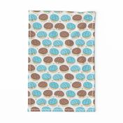 Small scale // Kawaii Mexican conchas // white background pastel blue & brown shells