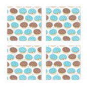 Small scale // Kawaii Mexican conchas // white background pastel blue & brown shells