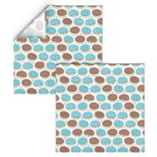 Small scale // Kawaii Mexican conchas // white background pastel blue & brown shells