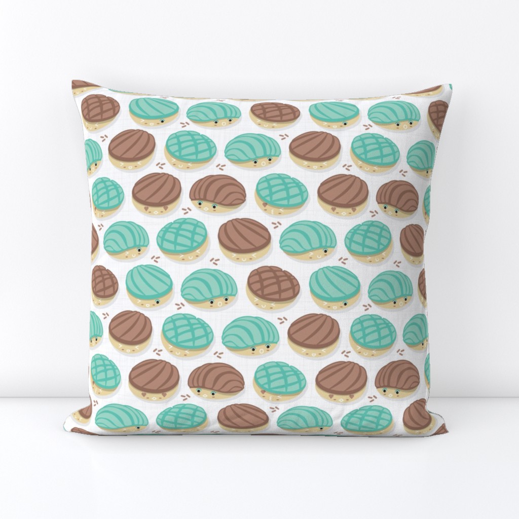 Small scale // Kawaii Mexican conchas // white background pastel green & brown shells