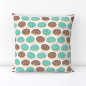 Small scale // Kawaii Mexican conchas // white background pastel green & brown shells