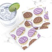 Small scale // Kawaii Mexican conchas // white background violet & brown shells