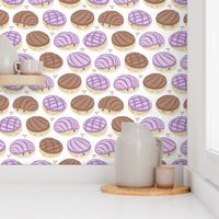 Small scale // Kawaii Mexican conchas // white background violet & brown shells