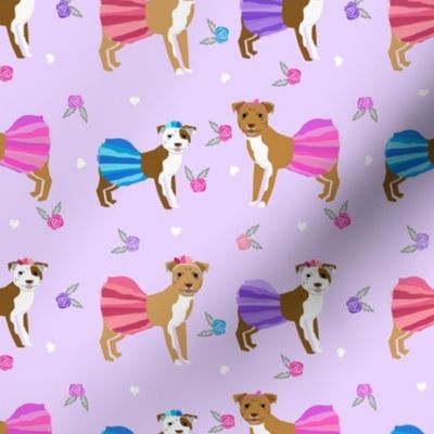 Pitbull tutus fabric - dogs and flowers, tutus, cute girly fabric - purple