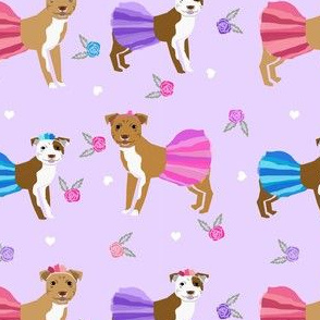 Pitbull tutus fabric - dogs and flowers, tutus, cute girly fabric - purple