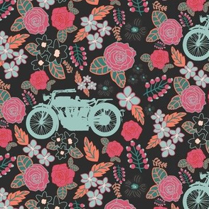 Vintage Motorcycle on Pink & Burnt Sienna Floral // Small