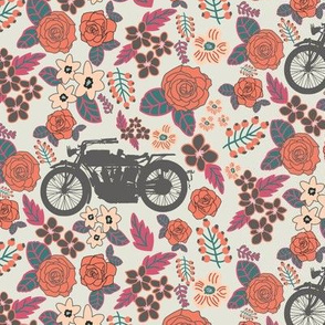 Vintage Motorcycle on Cabaret & Shadow Green Floral // Small