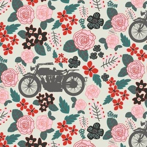 Vintage Motorcycle on Pink & Acadia Floral // Small