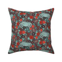 Vintage Motorcycle on Acadia & Persian Red Floral // Small