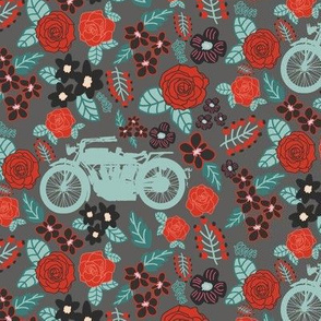 Vintage Motorcycle on Acadia & Persian Red Floral // Small