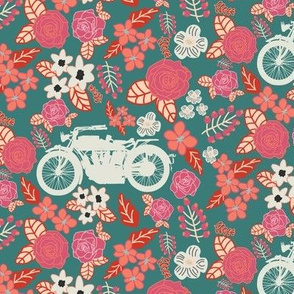 Vintage Motorcycle on Cranberry & Persian Red Floral // Small