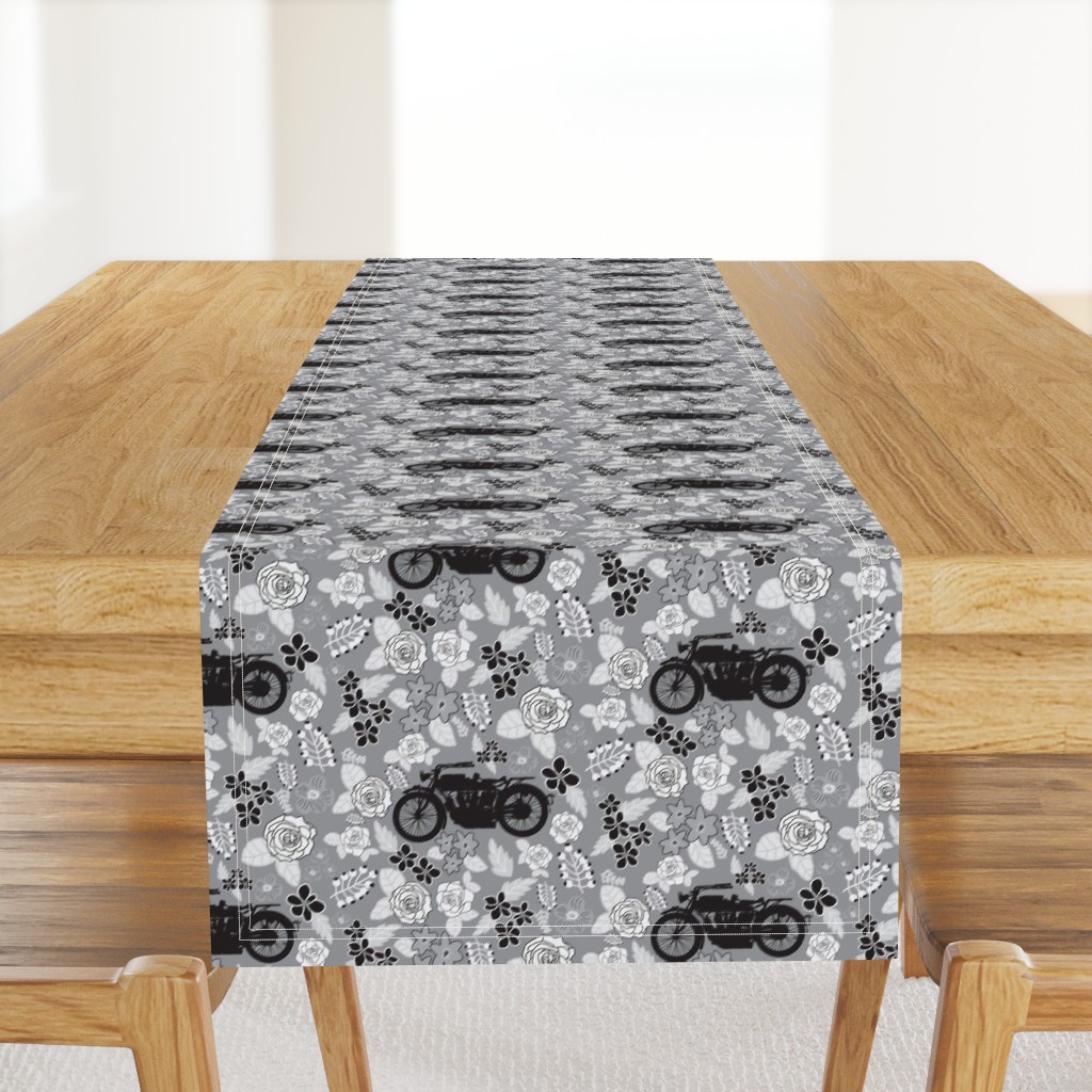 Vintage Motorcycle on Grey Floral // Small