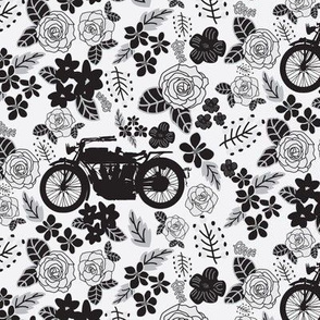 Vintage Motorcycle on Grey & Black Floral // Small