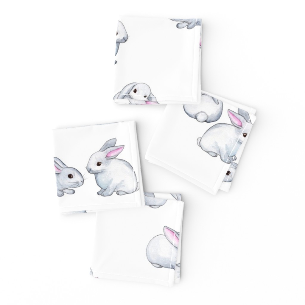 Little White Rabbits with Pink Ears in Watercolor - large version