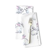 Little White Rabbits with Pink Ears in Watercolor - large version