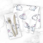 Little White Rabbits with Pink Ears in Watercolor - large version