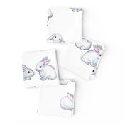 Little White Rabbits with Pink Ears in Watercolor - large version