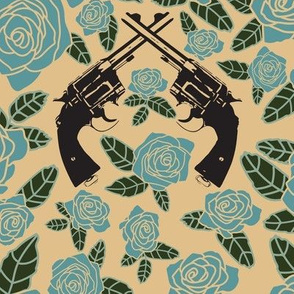 Vintage Revolvers on Teal Floral // Large