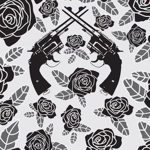 Vintage Revolvers on Black & Grey Floral // Large 