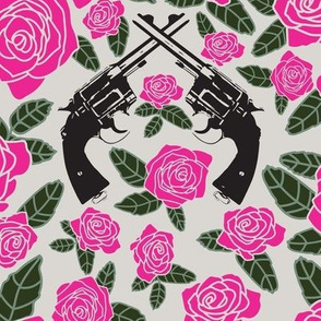 Vintage Revolvers on Hot Pink Floral // Large