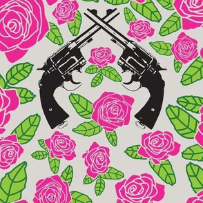 Vintage Revolvers on Pink Floral // Large