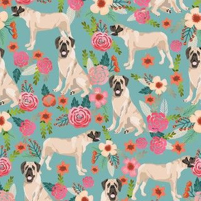 english mastiff florals dog breed fabric blue